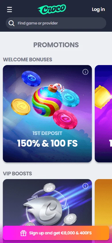 Crocoslots Casino promotions on a mobile device
