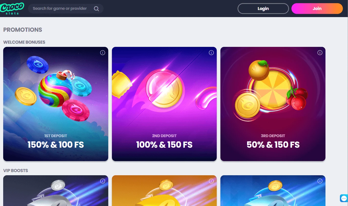 Crocoslots Casino promotions on desktop